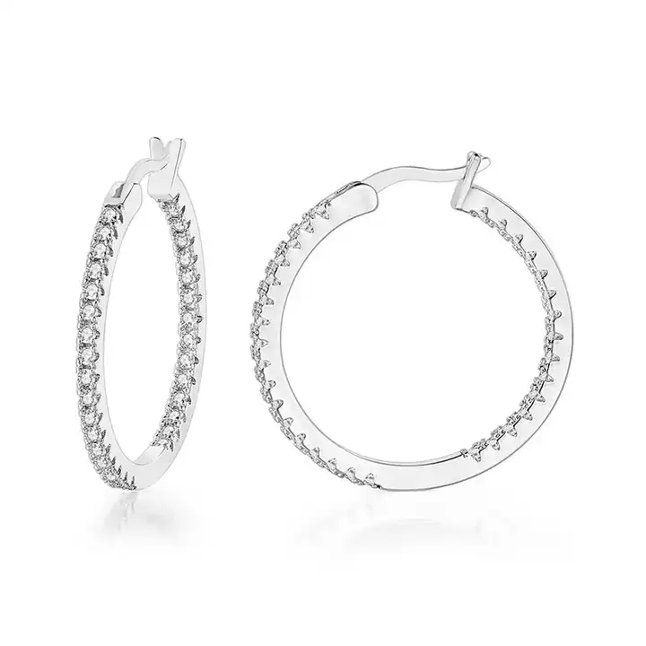 0.75 Ct Natural Round Cut Kloe  Hoop Diamond Earrings in 9K White Gold