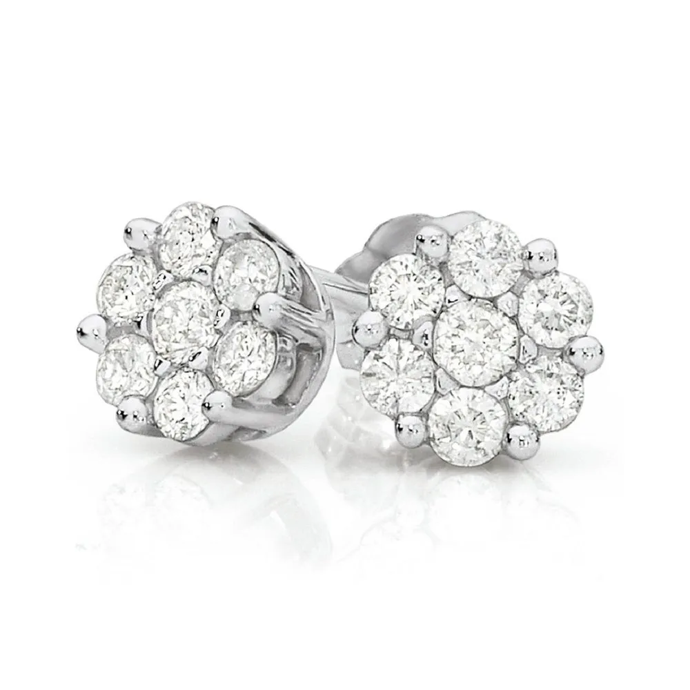 0.50 Carat Natural And Lab Grown Flower Style Round Diamond Cluster Earrings