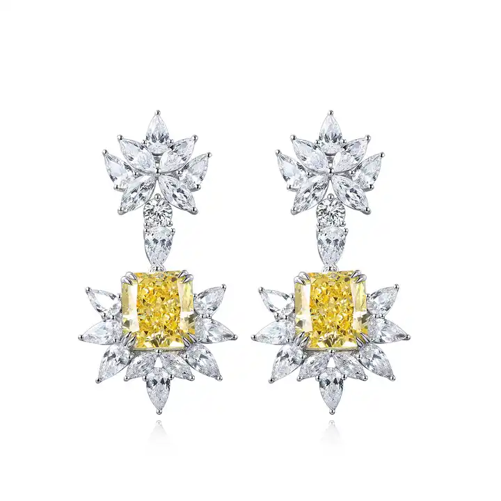 10.00 Carat Marquise Diamond Set And Cushion Shaped Yellow Diamond Designer Earrings