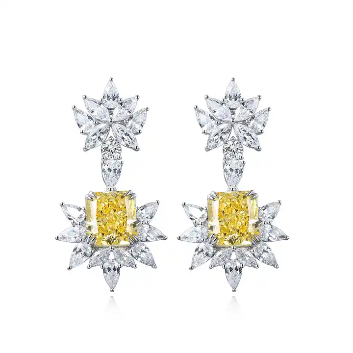 10 Ct Mixed Shape Cut Helena  Yellow Diamond Earrings in 9K White Gold