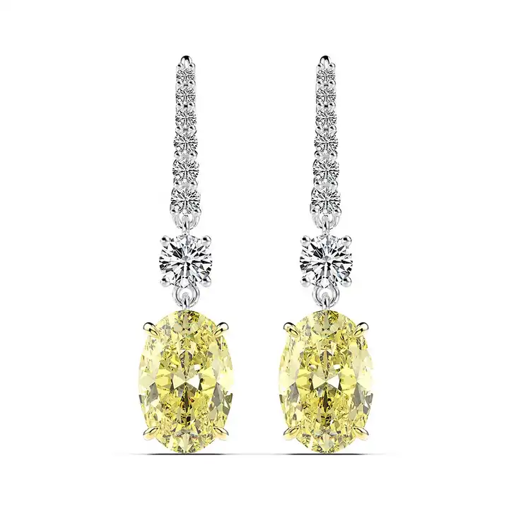 2 Ct Oval Cut Hayley  Yellow Diamond Earrings in 9K White Gold