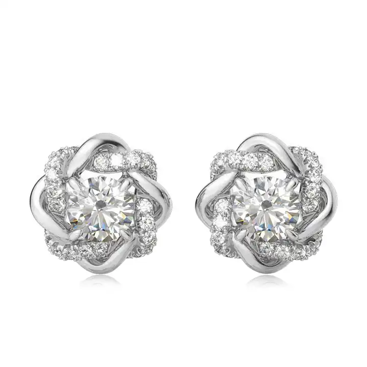 0.5 Ct Natural Round Cut Gaelan  Designer Diamond Earrings in 9K White Gold