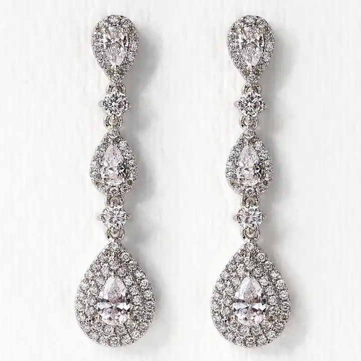 3.5 Ct Natural Pear Cut Kristia  Designer Diamond Earrings in 9K White Gold