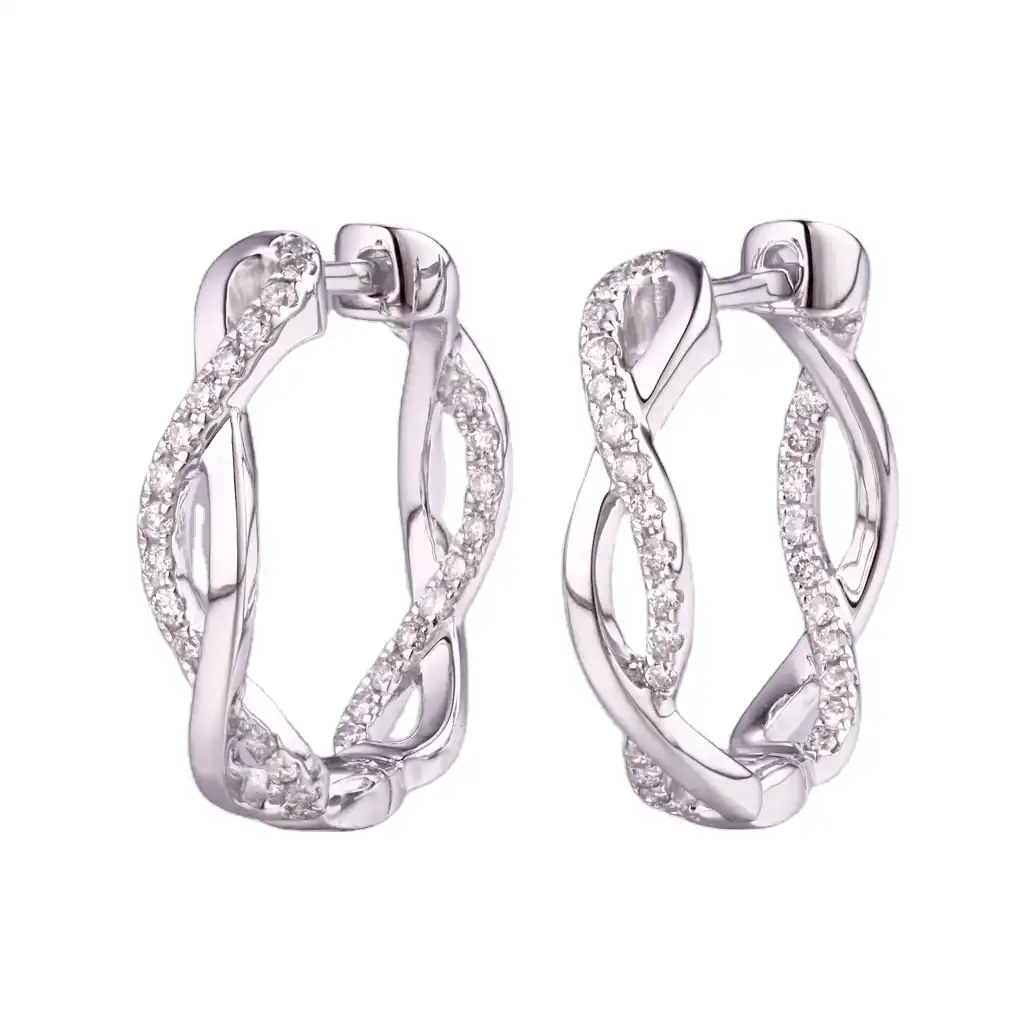 0.5 Ct Natural Round Cut Lua  Hoop Diamond Earrings in 9K White Gold