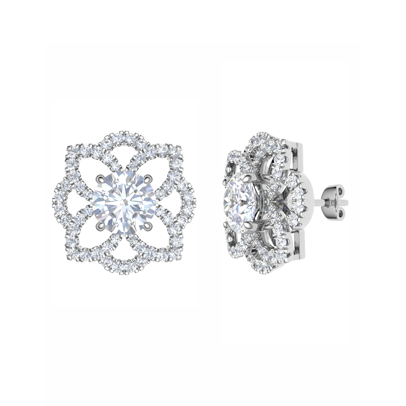 0.6 Ct Natural Round Cut Garnette  Cluster Diamond Earrings in 9K White Gold