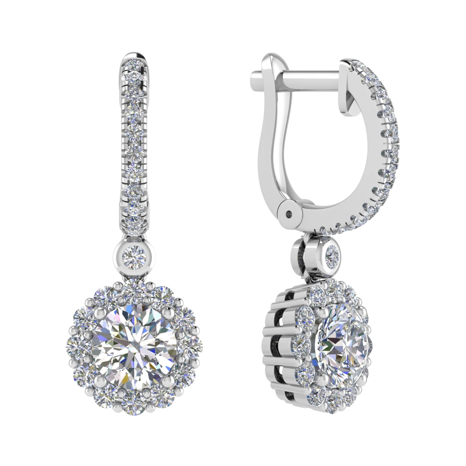 0.5 Ct Natural Round Cut Katin  Drop Diamond Earrings in 9K White Gold