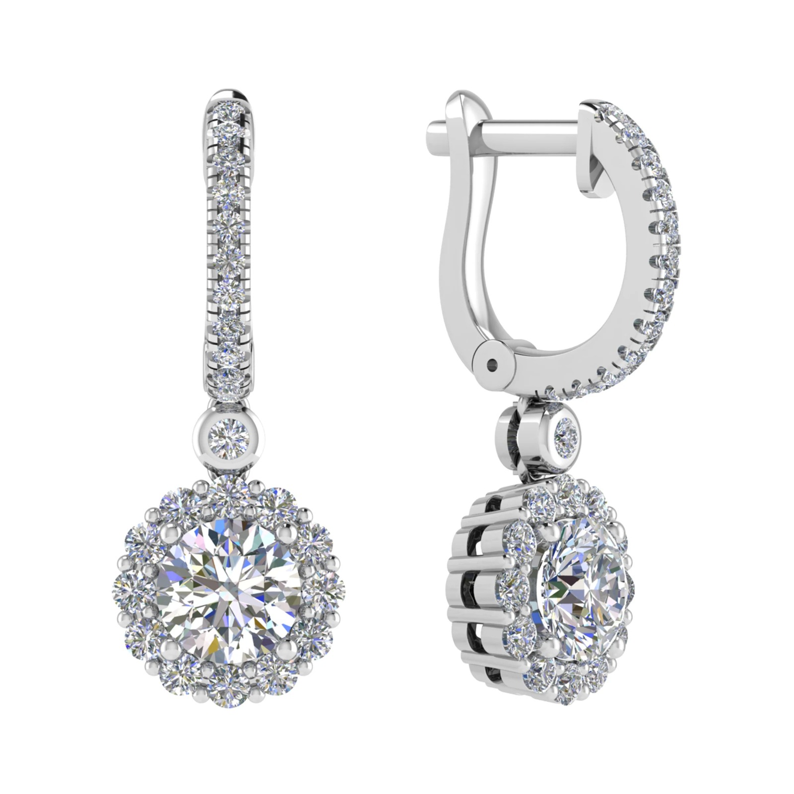 four prong Round  Hoop Diamond Earrings