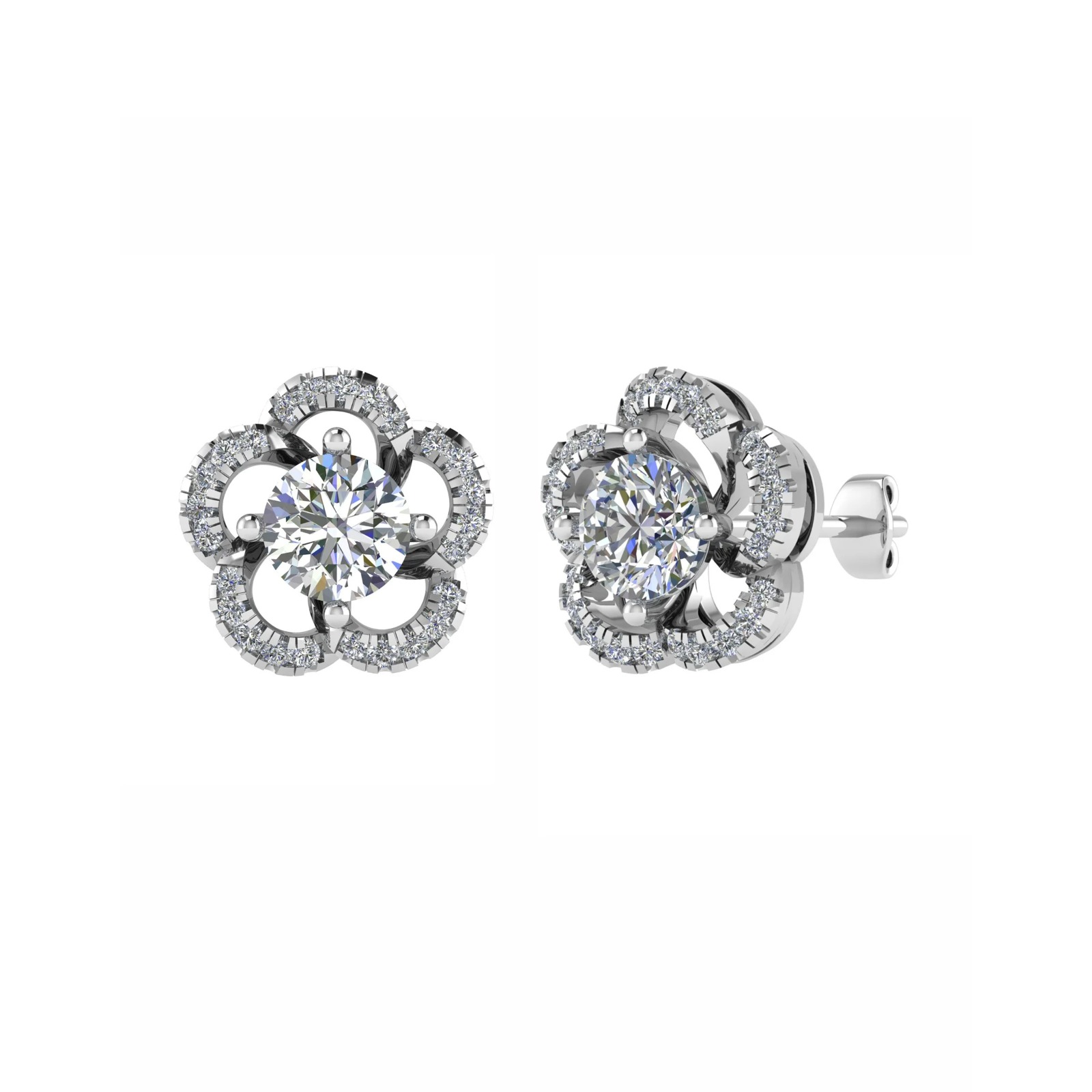 0.3 Ct Natural Round Cut Freda  Cluster Diamond Earrings in 9K White Gold