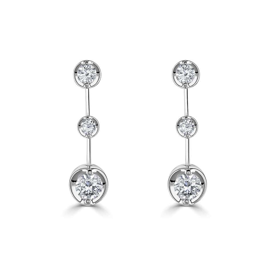 0.50-1.00 Carat Stunning Three Stone Drop Style Diamond Earrings
