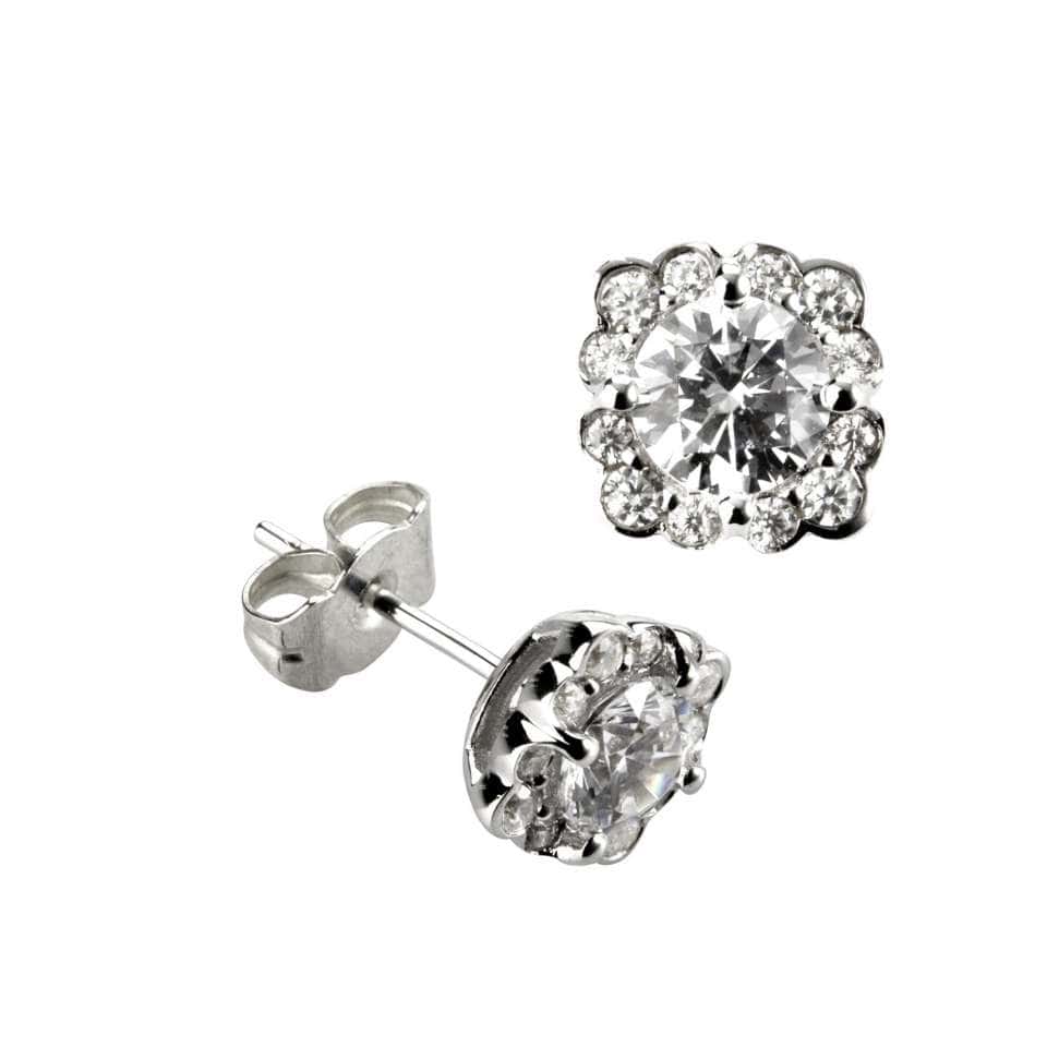 0.25-0.50 Carat Floral Style Round Diamond Halo Earrings