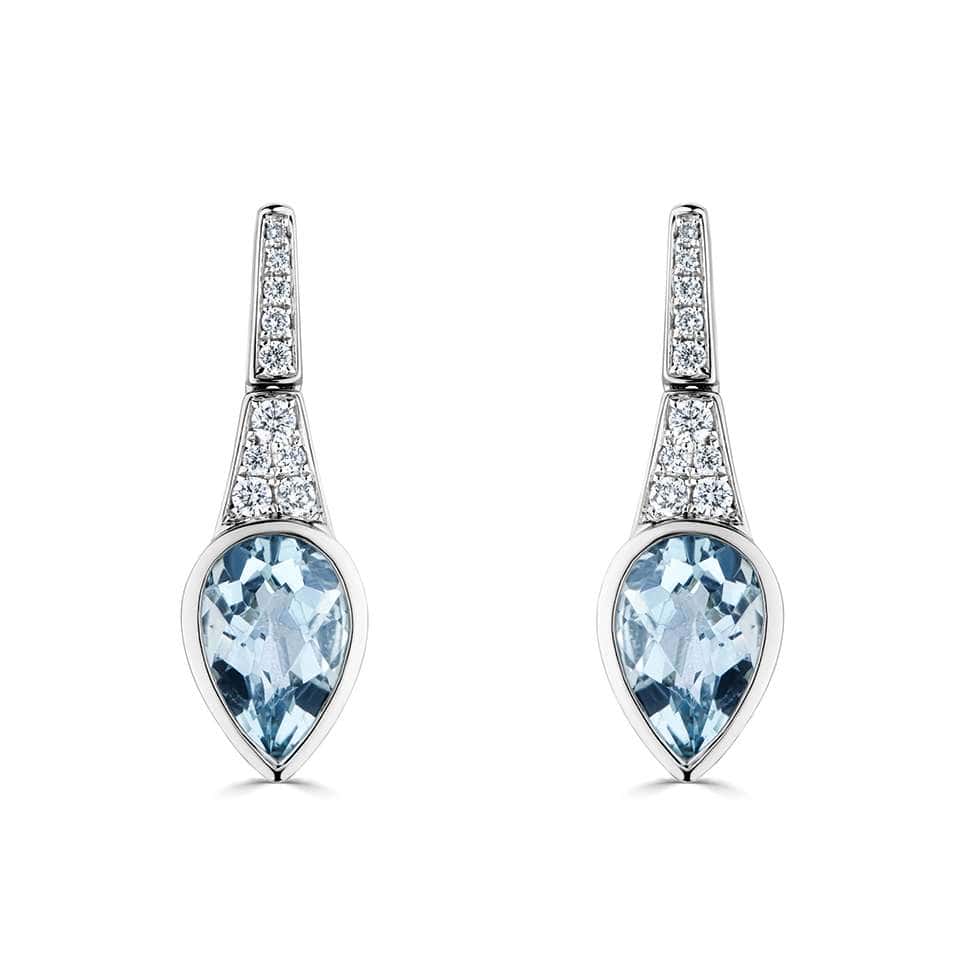 Havannah Aquamarine Bezel Set  Diamond Earrings