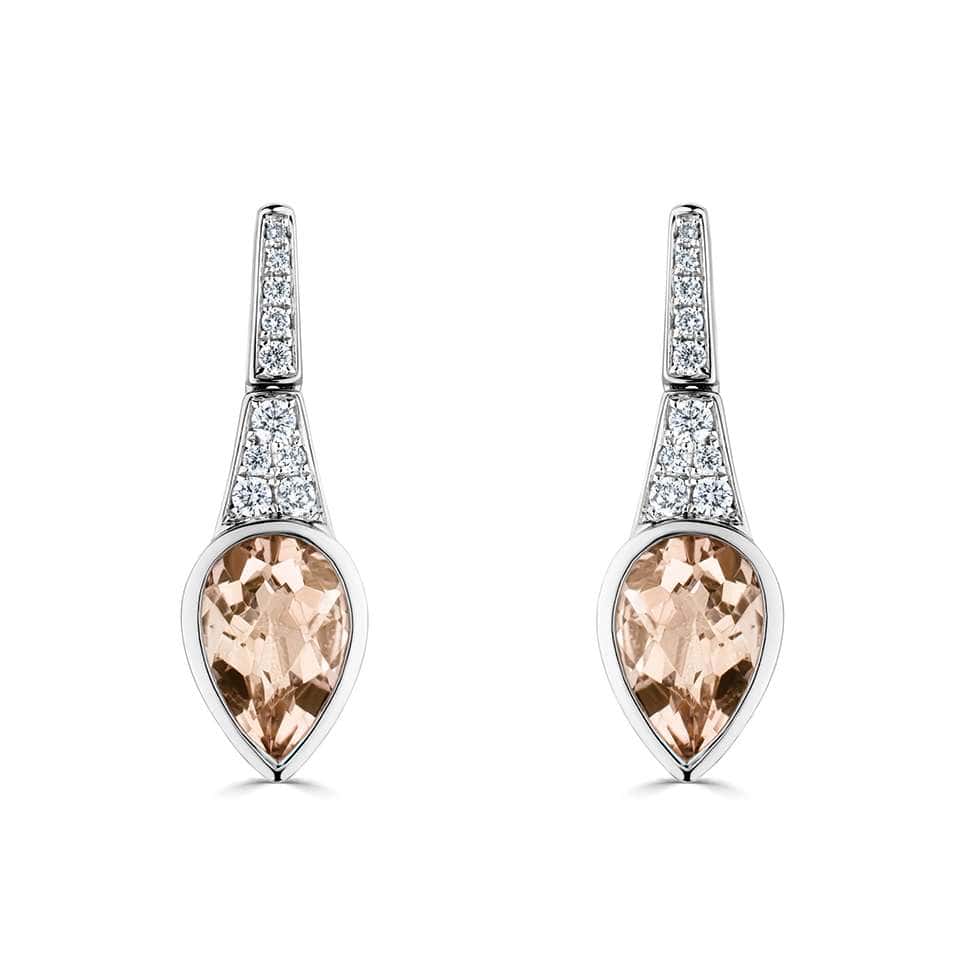 Havannah Morganite Bezel Set  Diamond Earrings