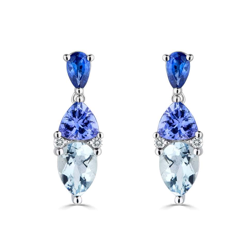 Havin Aquamarine 3 Prong  Diamond Earrings