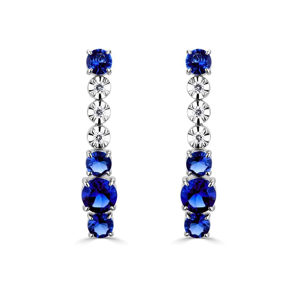 1.45 Carat Round Shaped Gemstones In Blue Sapphire,Ruby,Emerald And Pink Sapphire Stone With Round Diamond Set Earrings