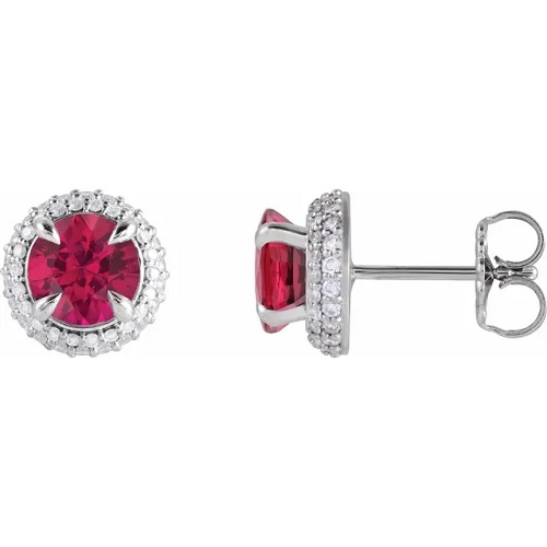 Heiritha Natural Ruby 4 Prong Set  Diamond Earrings