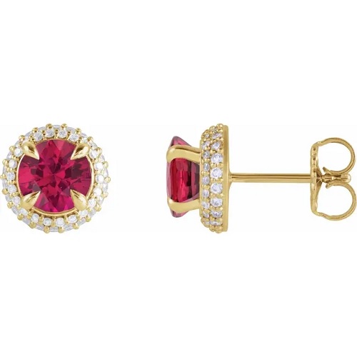 Heiritha Natural Ruby 4 Prong Set  Diamond Earrings