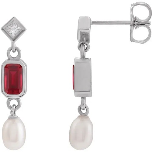 Heahthryth Natural Ruby Bezel Set  Diamond Earrings