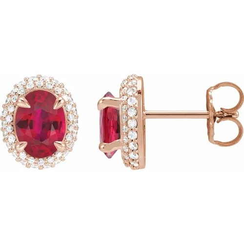 Heleyne Natural Ruby 4 Prong Set  Diamond Earrings