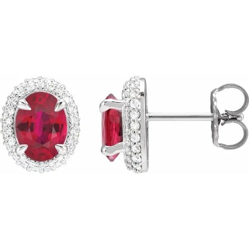 Heleyne Natural Ruby 4 Prong Set  Diamond Earrings