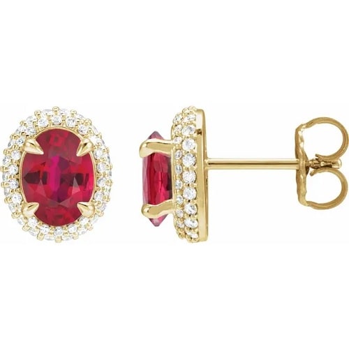 Heleyne Natural Ruby 4 Prong Set  Diamond Earrings