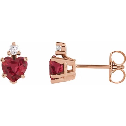 Halfrita Natural Ruby 4 Prong Set  Diamond Earrings