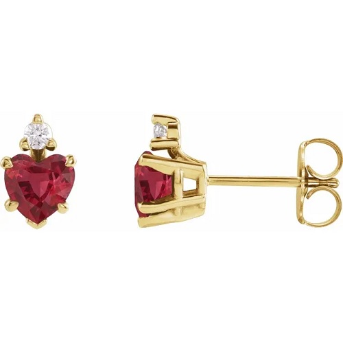 Halfrita Natural Ruby 4 Prong Set  Diamond Earrings