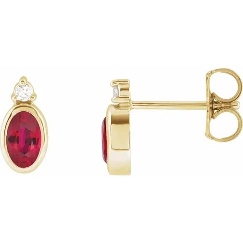Hagenild Natural Ruby Bezel Set  Diamond Earrings