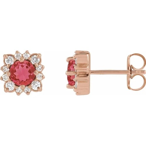 Harvelle Natural Ruby 4 Prong Set  Diamond Earrings