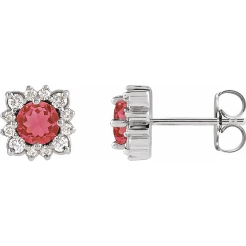 Harvelle Natural Ruby 4 Prong Set  Diamond Earrings