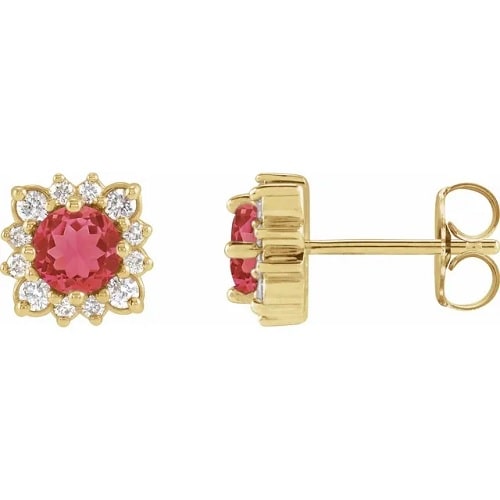 Harvelle Natural Ruby 4 Prong Set  Diamond Earrings