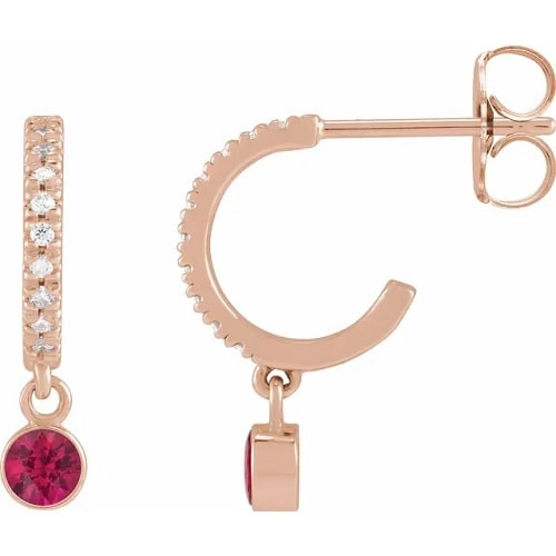 Hazeline Natural Ruby Bezel Set  Diamond Earrings