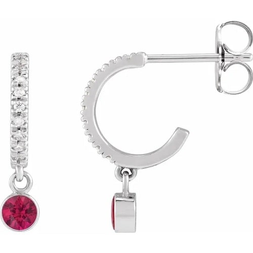 Hazeline Natural Ruby Bezel Set  Diamond Earrings