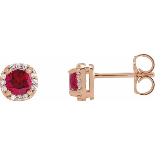 Harvine Natural Ruby 4 Prong Set  Diamond Earrings