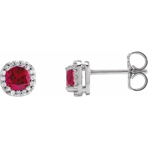 Harvine Natural Ruby 4 Prong Set  Diamond Earrings