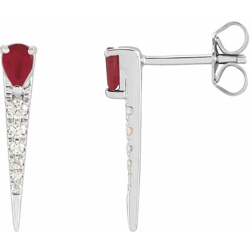 Harlean Natural Ruby 3 Prong  Diamond Earrings