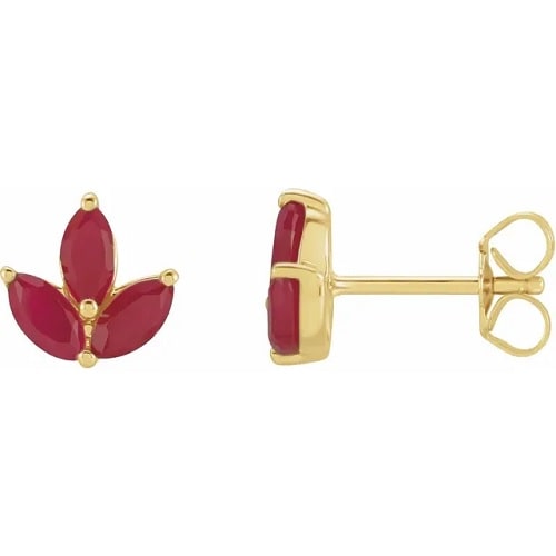 Hariea Natural Ruby Prong Set  Diamond Earrings