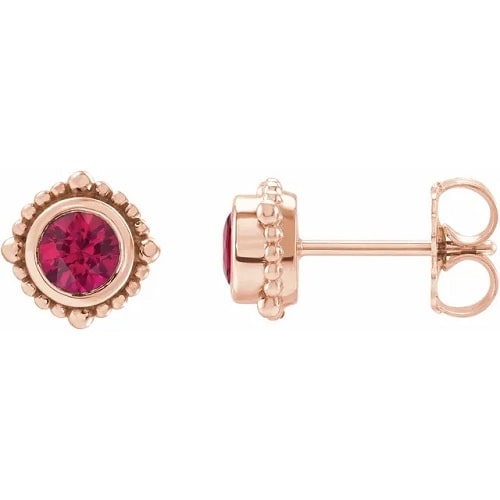 Harlenn Natural Ruby Bezel Set  Diamond Earrings