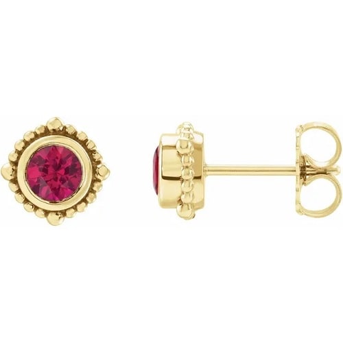 Harlenn Natural Ruby Bezel Set  Diamond Earrings