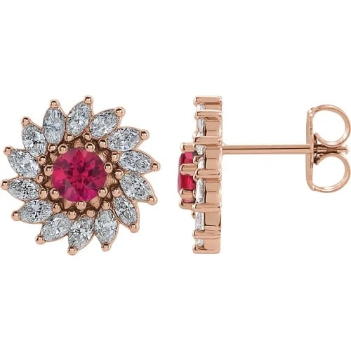 Faele Natural Ruby Claw Set  Diamond Earrings
