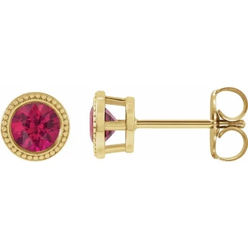 Haverly Natural Ruby Bezel Set  Diamond Earrings