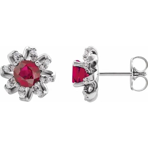 Faerie Lab Grown Ruby Claw Set  Diamond Earrings