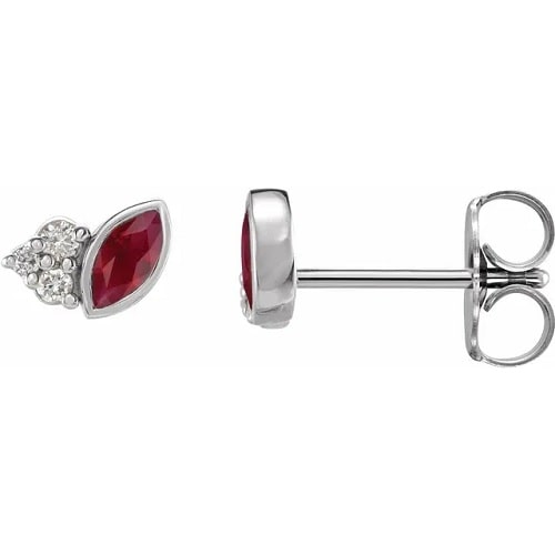 Haloke Natural Ruby Bezel Set  Diamond Earrings