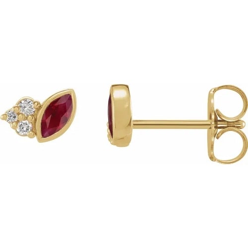 Haloke Natural Ruby Bezel Set  Diamond Earrings