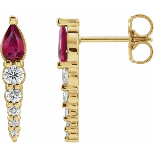 Hallfrita Natural Ruby 3 Prong  Diamond Earrings