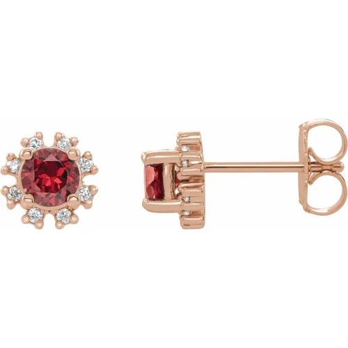 Heallfrith Natural Ruby 4 Prong Set  Diamond Earrings