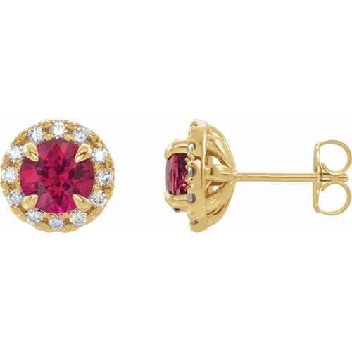 Harvina Natural Ruby 4 Prong Set  Diamond Earrings