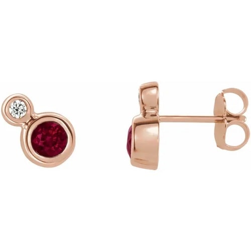 Hea Natural Ruby Bezel Set  Diamond Earrings