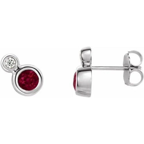 Hea Natural Ruby Bezel Set  Diamond Earrings