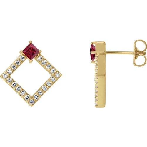 Halfryta Natural Ruby 4 Prong Set  Diamond Earrings