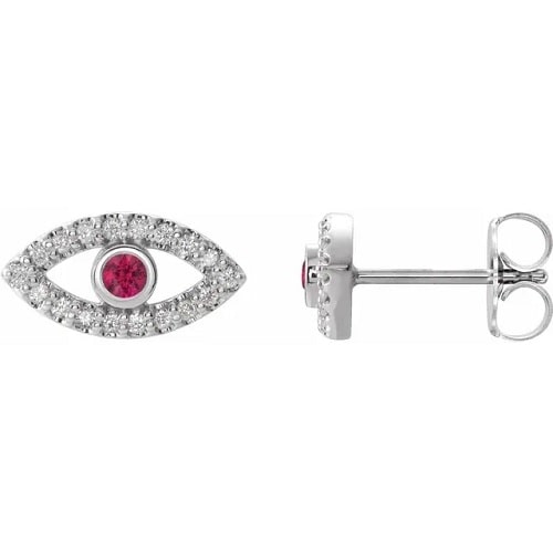 Harmehar Natural Ruby Bezel Set  Diamond Earrings